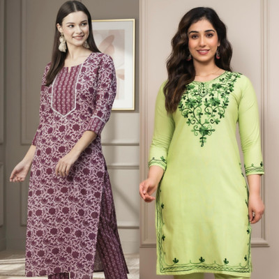 Andheriyas Textiles Women Printed Straight Kurta(Green)