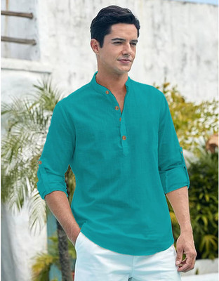 Navkanj Men Solid Straight Kurta(Dark Green)