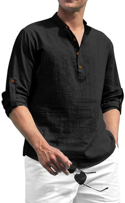 KNOWTED Men Solid A-line Kurta(Black)