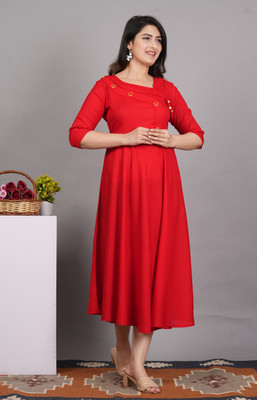 lalsha priemium Women Solid Anarkali Kurta(Red)