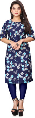 PAFASHION Women Printed A-line Kurta(Dark Blue, White)