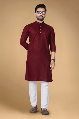 DHYANI CREATION Men Solid Straight Kurta(Maroon)