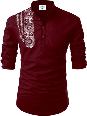 Kavyangle Creation Men Printed Straight Kurta(Maroon)