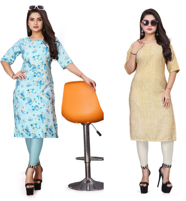 DB COLLECTION Women Printed A-line Kurta(Blue, Beige)