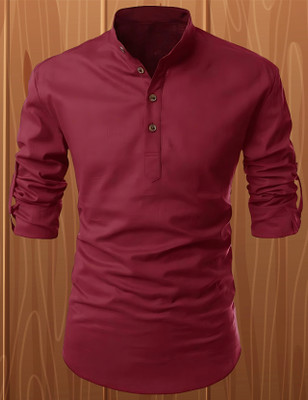 Wearbird Men Solid Straight Kurta(Maroon)