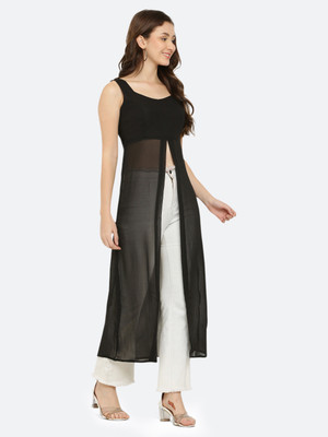 VESICLE Women Solid Frontslit Kurta(Black)