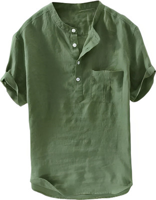 OM DESIGNER Men Solid Straight Kurta(Green)