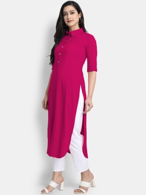 AMAR FAB TAX Women Solid Straight Kurta(Pink)