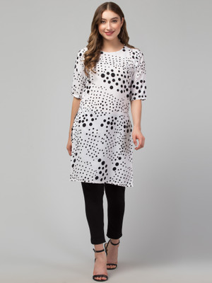 E&A Enterprises Women Printed Straight Kurta(White)