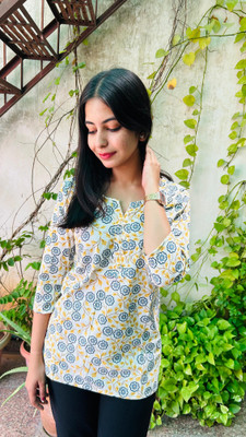 PFFASHION Women Printed Straight Kurta(Beige)