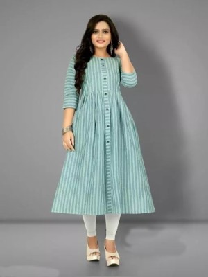 KRSN FAB Women Self Design Anarkali Kurta(Green)