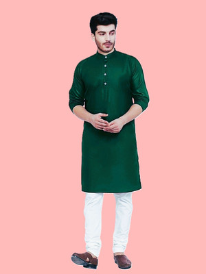 Krisha trend Men Solid Straight Kurta(Green)