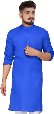 krishu Men Solid A-line Kurta(Light Blue)