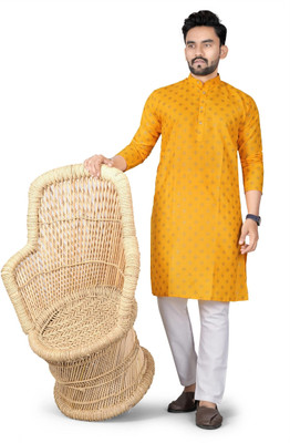 DHASU TRENDZ Men Solid Straight Kurta(Yellow)
