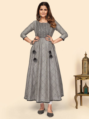 VBUYZ Women Embroidered Anarkali Kurta(Grey)