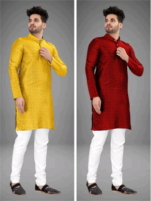 click n buy Men Checkered Straight Kurta(Multicolor)