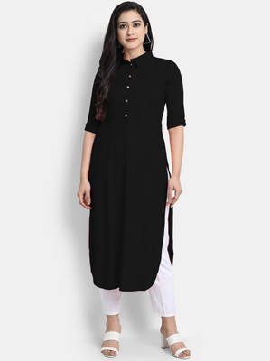 AMAR CREATION Women Solid A-line Kurta(Black)