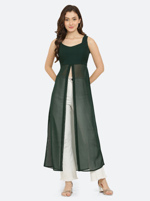 VESICLE Women Solid Frontslit Kurta(Green)