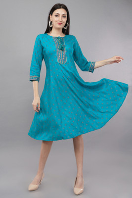 shruthi Women A-line Multicolor Midi/Calf Length Dress
