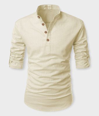 ReelerCart Men Solid A-line Kurta(Beige)