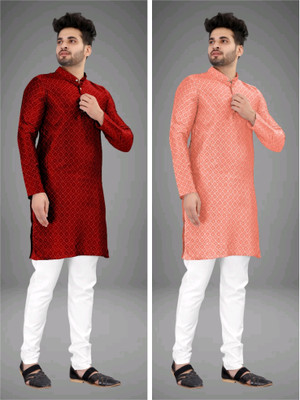 click n buy Men Checkered Straight Kurta(Multicolor)