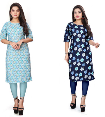 RIDDHI COLLECTION MALL Women Printed A-line Kurta(Black, Dark Blue)