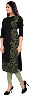 tanvi creation Women Printed Straight Kurta(Black, Green)