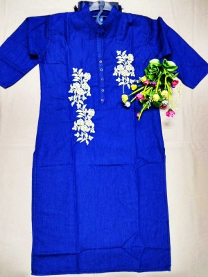 HK CREATION Women Self Design Straight Kurta(Dark Blue)