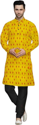 PRIDE SALES Men Floral Print Ethnic Dress Kurta(Yellow)