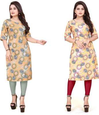 TITHIGARMENT Women Printed A-line Kurta(Yellow)