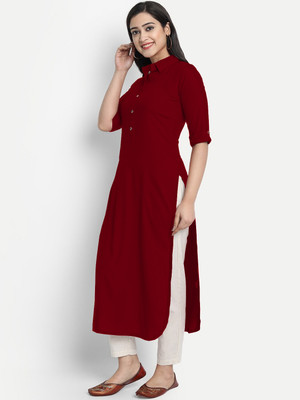 CART SHOPY Women Solid Straight Kurta(Maroon)