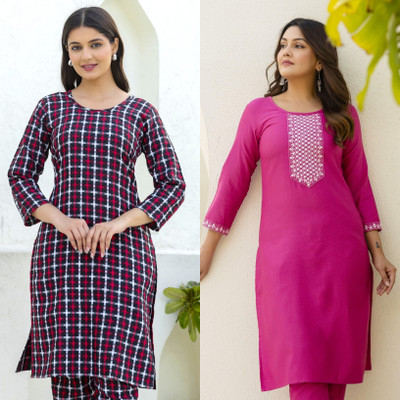 AUZAAI COLLECTION Women Self Design Straight Kurta(Multicolor)