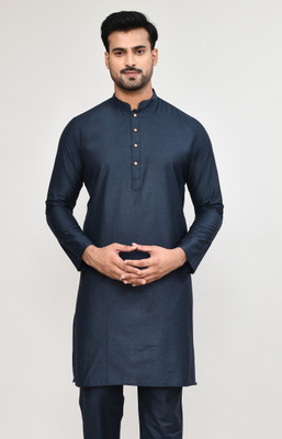 POLY2FAB Men Solid Straight Kurta(Dark Blue)
