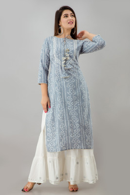 IRIDAA JAIPUR Women Printed Straight Kurta(Grey)