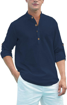 Navkanj Men Solid A-line Kurta(Dark Blue)