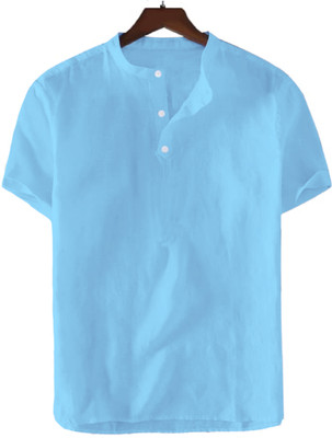 OM DESIGNER Men Solid Straight Kurta(Light Blue)