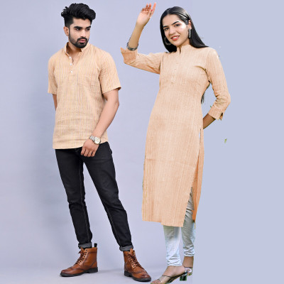 QuaClo Women Striped Straight Kurta(Brown)