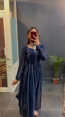 iEthniya Women Printed A-line Kurta(Blue)