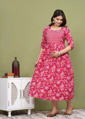 UrbanRang Women Printed Anarkali Kurta(Pink, White)