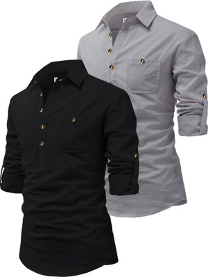 RAREMARK Men Solid Straight Kurta(Grey)