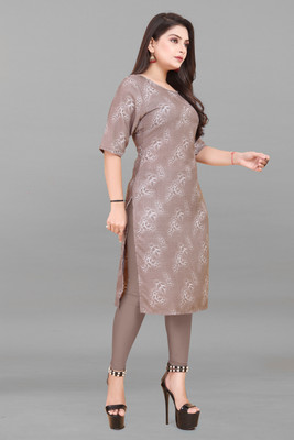 Alpha Fashion Women Printed A-line Kurta(Grey)