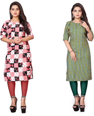 KNG TEXTILE Women Printed, Striped A-line Kurta(Multicolor)