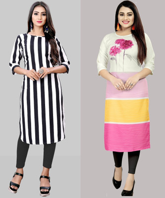 Modli 20 Fashion Women Striped Straight Kurta(White)