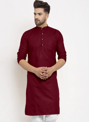 JENJEE Men Solid Straight Kurta(Maroon)