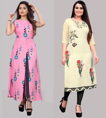 tanvi creation Women Floral Print Straight Kurta(Beige)