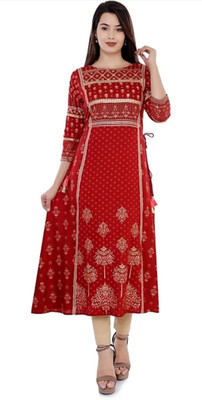 Rangshalaa Women Printed A-line Kurta(Red)