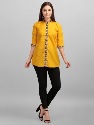 Caitri Retail Women Solid, Printed Straight Kurta(Yellow)