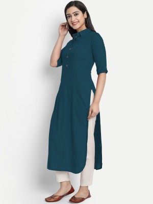 CART SHOPY Women Solid Straight Kurta(Dark Blue)