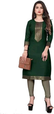 fentik.com Women Printed Straight Kurta(Dark Green, Gold, Black)