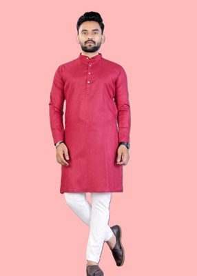 PoshSide Men Solid Straight Kurta(Maroon)